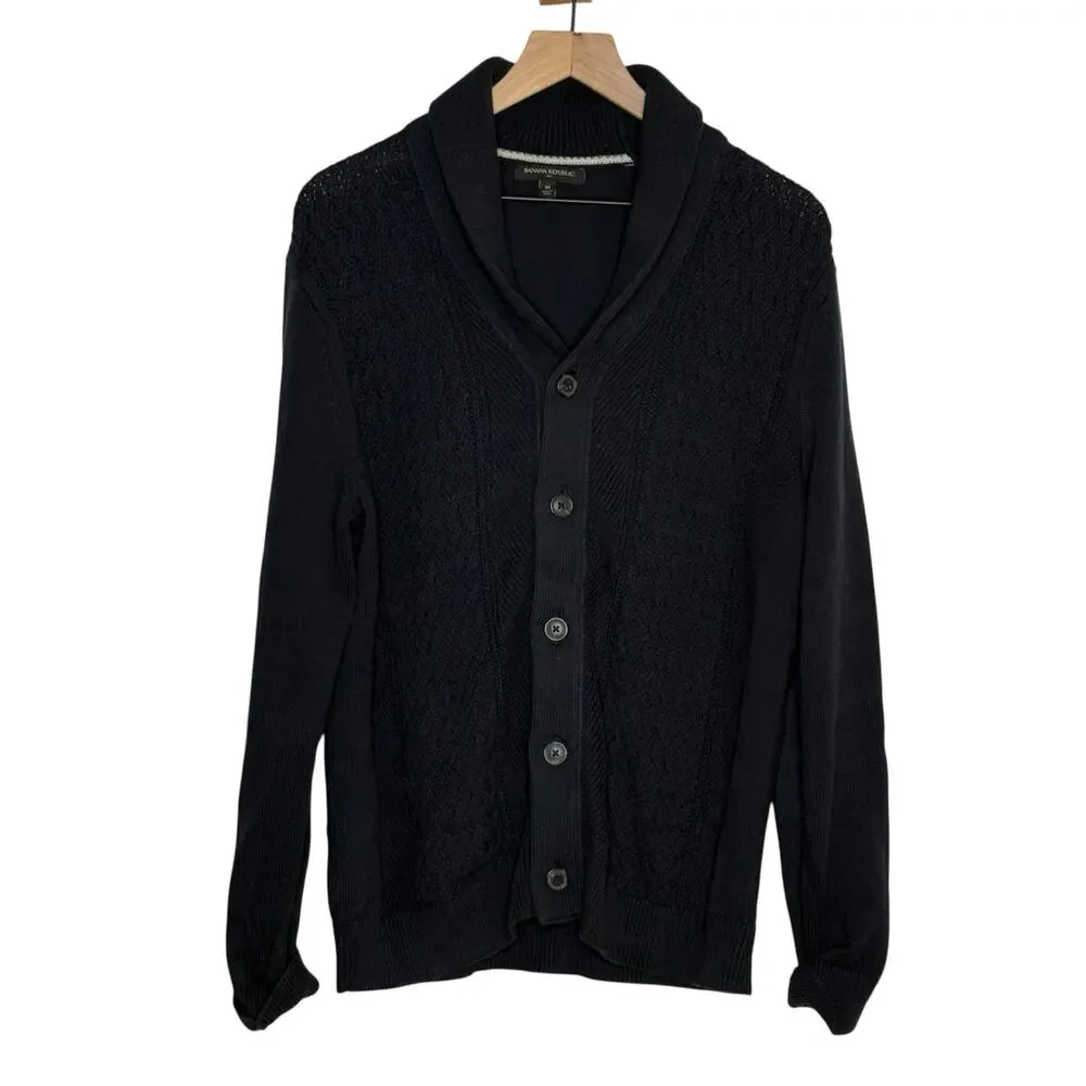 Banana Republic Mens Size Medium Navy Blue Cotton Knit Preppy University Sweater